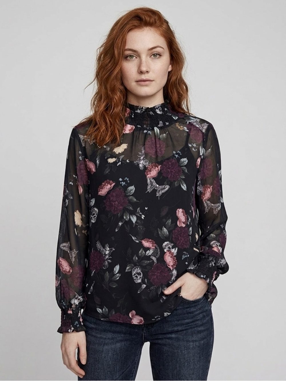 Torrid Chic Floral Women's Blouse in Black and Pink